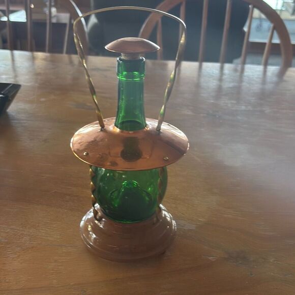vintage green glass bottle and copper lantern music box - Picture 2 of 2